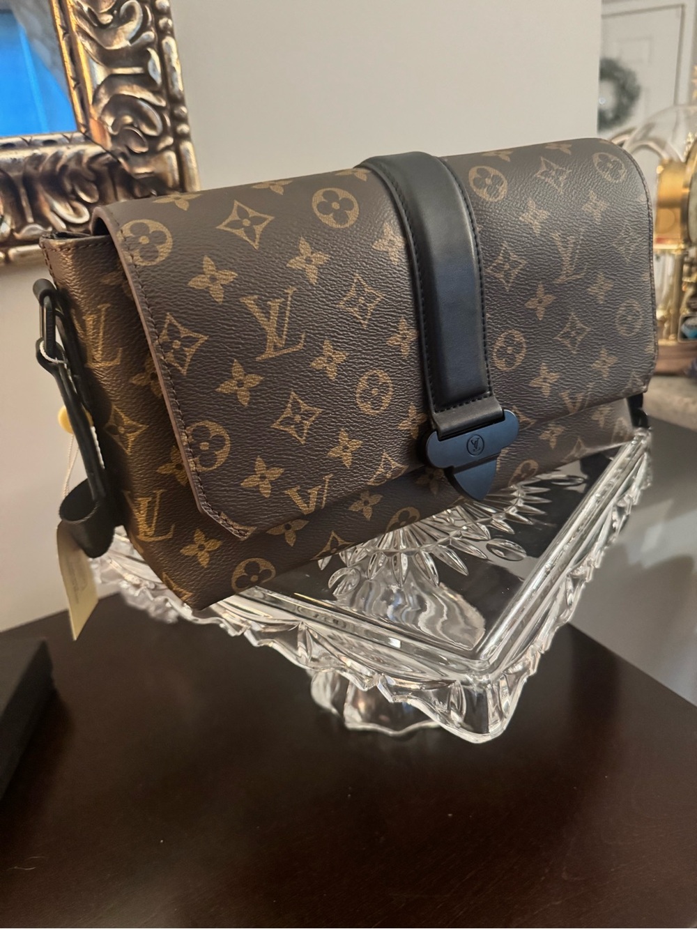 Monogram Canvas Shoulder Bag in Brown with Black Strap